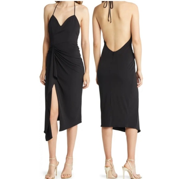 Katie May Ringleader Dress in Black Midi Slit Halter Neck Sleeves Gown NEW - Picture 15 of 15